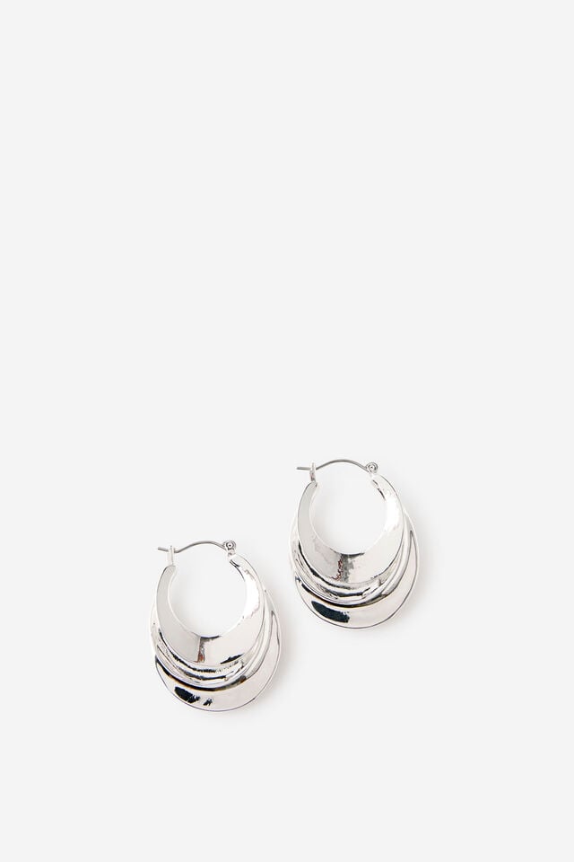 Large Hoop Earring, SILVER TRIPLE HAMMERED HOOP