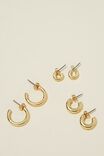 3Pk Mid Earring, GOLD PLATED CLASSIC - alternate image 2