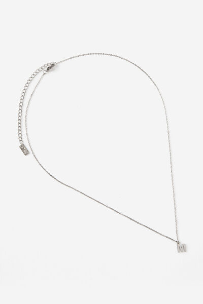 Waterproof Pendant Necklace, SILVER INITIAL M CLASSIC FINE CHAIN