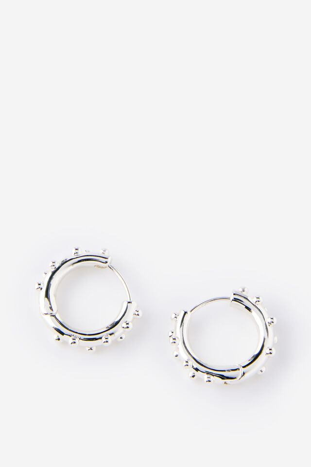 Brinco - Mid Hoop Earring, SILVER PLATED CHUNKY DOTTED HOOP