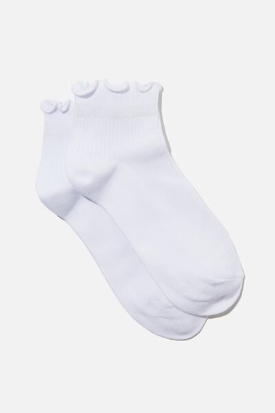 Frill Ribbed Ankle Sock, WHITE