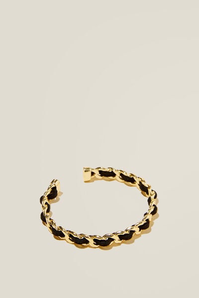Single Bracelet, GOLD PLATED BLACK WOVEN CHAIN CUFF