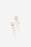 Charm Hoop Earring, GOLD PEARL CHAIN DROP - example image 1