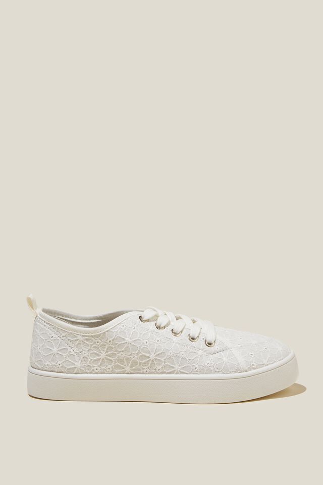 Saylor Lace Up Plimsoll, WHITE BRODERIE