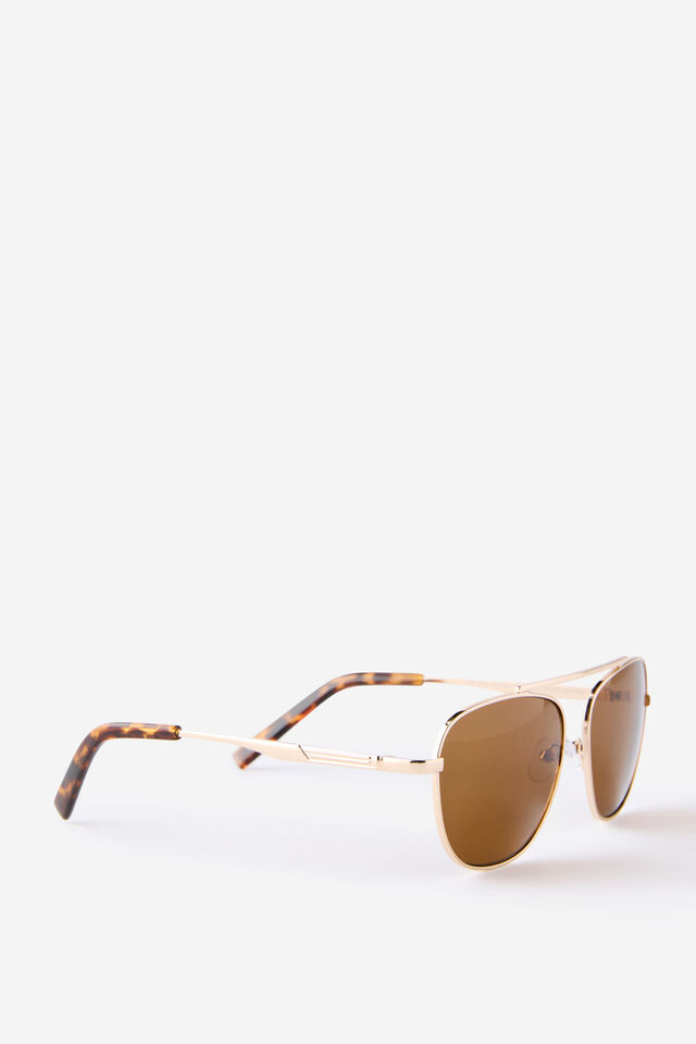 Astrid Metal Aviator Sunglasses, GOLD/BROWN