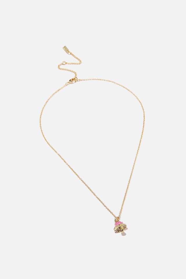 Premium Pendant Necklace Gold Plated, GOLD PLATED PINK MUSHROOM