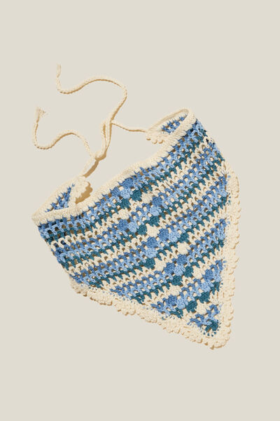 Crochet Bandana, BLUE STRIPE