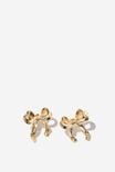 Small Charm Earring, UP GOLD CRINKLED BOW - alternate image 1