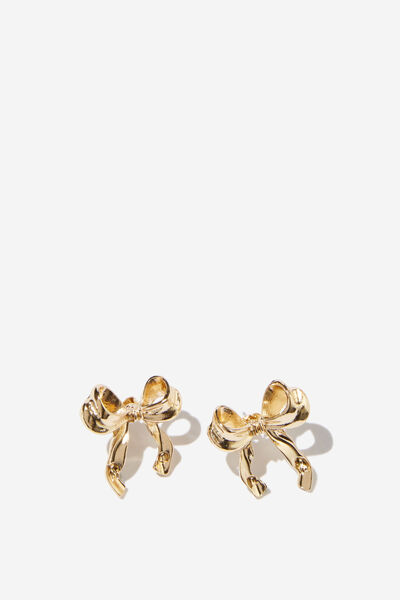 Small Charm Earring, UP GOLD CRINKLED BOW