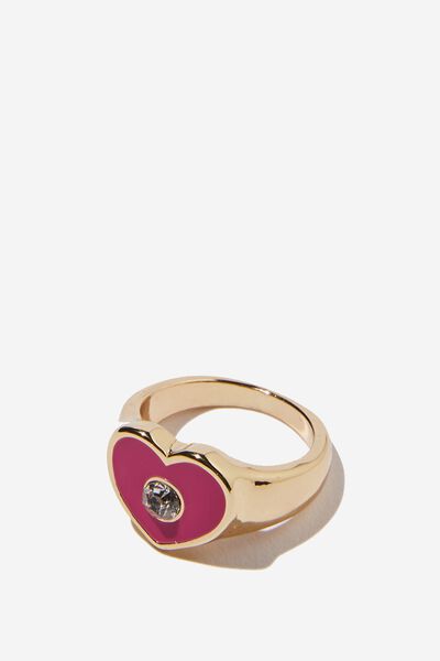 Premium Single Ring Gold Plated, GOLD PLATED RED HEART