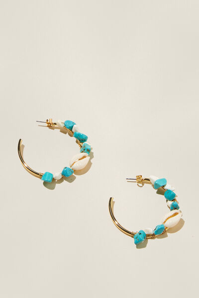 Large Hoop Earring, GOLD PLATED TURQUOISE SHELL