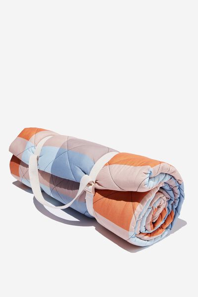Recycled Picnic Blanket, NAVY ORANGE OVERSIZED CHECK