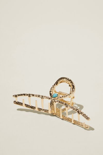 Metal Hair Claw, HAMMERED GOLD TWIST & TURQUOISE