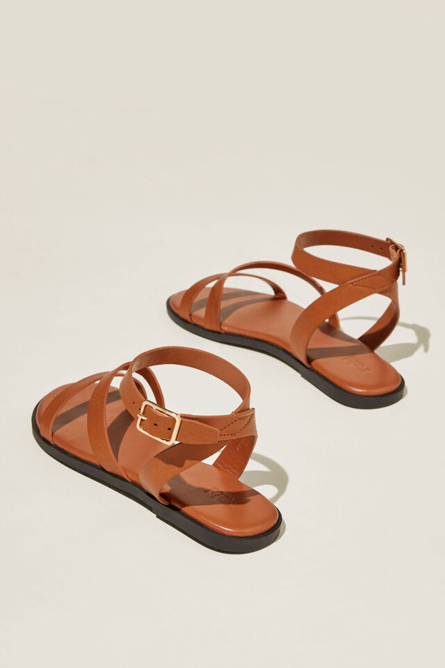 Cable Ankle Strap Sandal, TAN PEBBLED VEGAN LEATHER