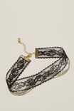 Choker Necklace, GOLD PLATED BLACK LACE - alternate image 1