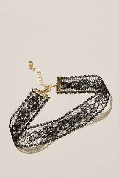 Colar - Choker Necklace, GOLD PLATED BLACK LACE