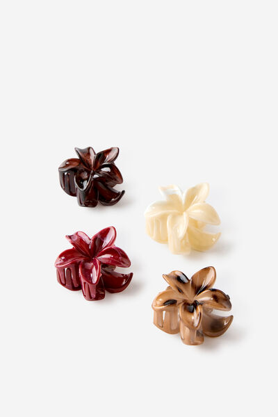 Acess&oacute;rio de cabelo - Mini Hair Claw Pack, CHOC TORT BURGUNDY FRANGIPANI