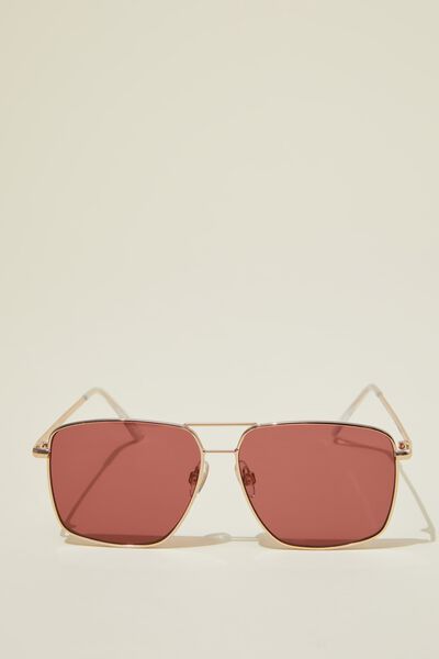 Fae Square Aviator Sunglasses, GOLD/WINE