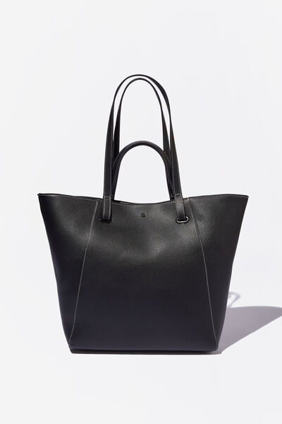 Pia Shopper Tote Bag, BLACK PU