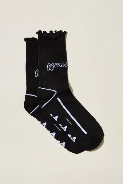 License Frill Ribbed Crew Sock, LCN SAN HELLO KITTY Y2K/WASHED BLACK