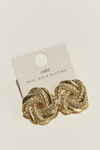 Mid Charm Earring, GOLD PLATED WOVEN SQUIRCLE