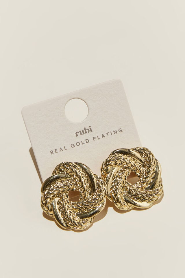 Mid Charm Earring, GOLD PLATED WOVEN SQUIRCLE