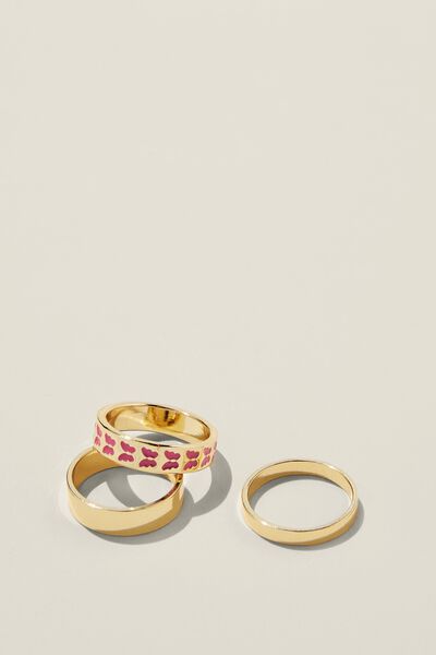 Multipack Rings, GOLD PLATED PINK BUTTERFLY