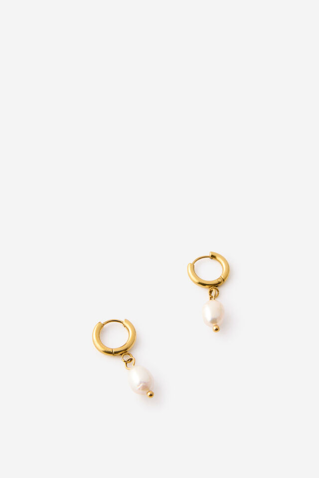 Waterproof Charm Hoop Earring, GOLD PEARL DROP