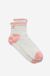 Frill Ribbed Quarter Crew Sock, CANDY PINK STRIPES