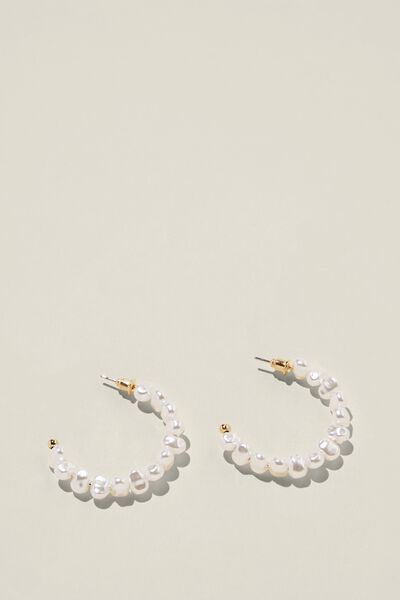 Large Hoop Earring, GOLD PLATED PEARL