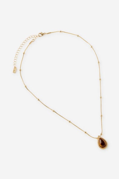 Pendant Necklace, GOLD SATELLITE TIGERS EYE STONE