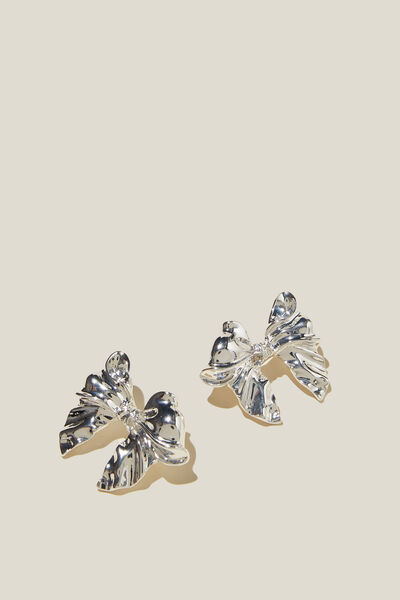 Mid Charm Earring, SILVER PLATED BOW