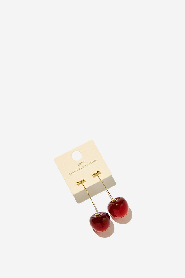 Mid Charm Earring, GOLD PLATED CHERRY DROP STUD