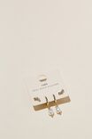 2Pk Small Earring, GOLD PLATED PEARL AND TRIO DIA - alternate image 2