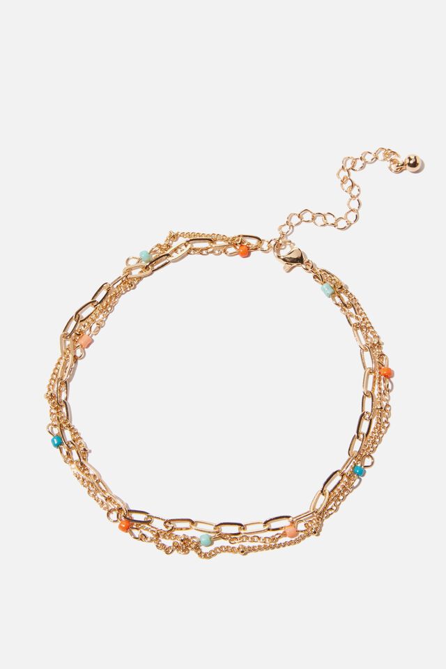 Holiday Layered Anklet, GOLD RAINBOW BEADS