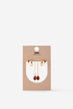 Premium Plated 3Pk Mid Earring, GOLD BURGUNDY DROP THREADER - example image 2