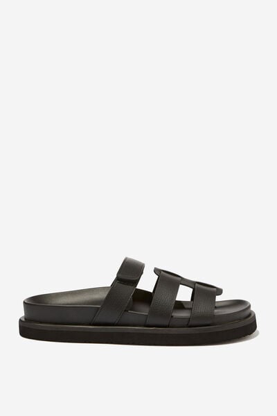 Elidy Multi Strap Slide, BLACK PEBBLED