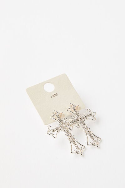 Mid Charm Earring, UP DIAMANTE CROSS