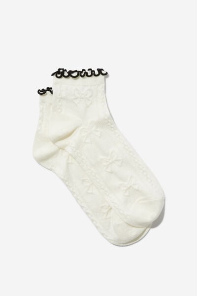 Frill Pointelle Ankle Sock, WHITE/BLACK