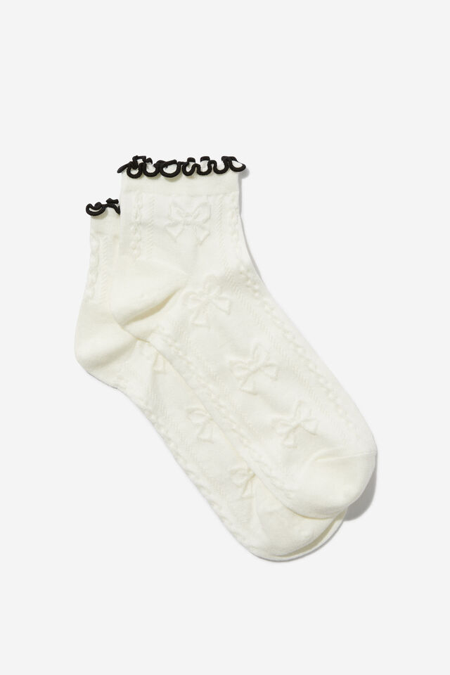 Frill Pointelle Ankle Sock, WHITE/BLACK