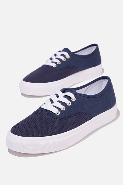 Jamie Lace Up Plimsoll, NAVY WAFFLE