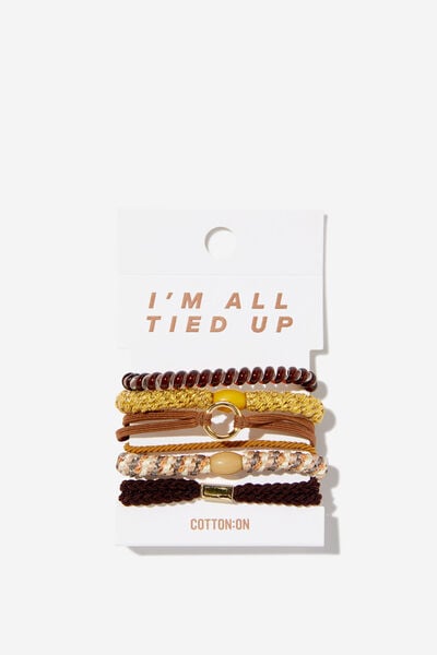 All Tied Up Hair Tie Pack, GOLD BROWN/METALLIC