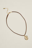 GOLD PLATED HAMMERED SWIRL BROWN CORD