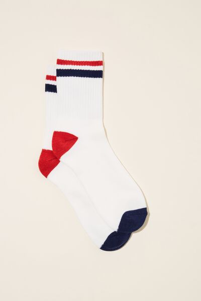 Club House Crew Sock, WHITE/RED AND BLUE STRIPE