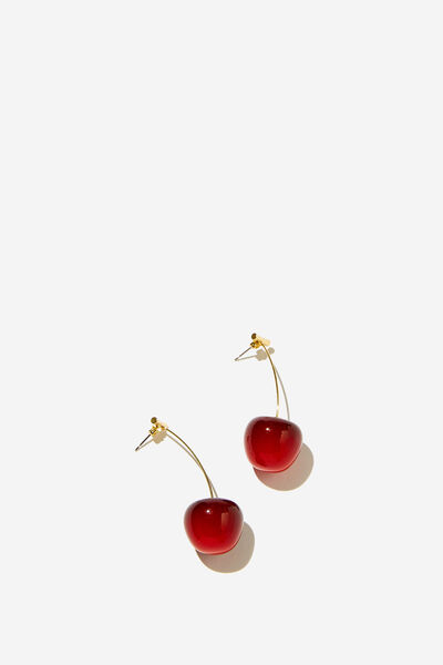 Mid Charm Earring, GOLD PLATED CHERRY DROP STUD