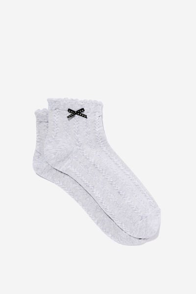 Frill Pointelle Ankle Sock, SOFT GREY