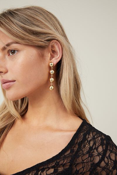 Mid Charm Earring, GOLD PLATED BALL DROP