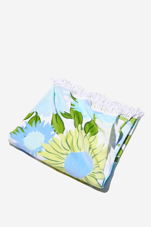 Bondi Rectangle Towel, SKYLIGHT BLUE SUNNY RETRO FLORAL