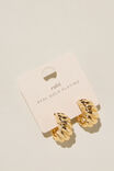 Mid Charm Earring, GOLD PLATED CROISSANT TEAR DROP STUD - alternate image 2