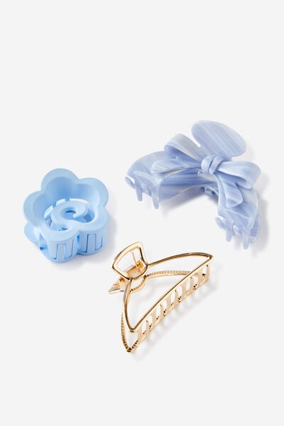 3Pk Hair Claw, BLUE/GOLD